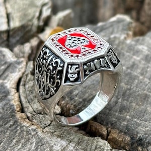 Chevalière As de pique - Bague rectangulaire en émail pour cartes à jouer, cadeau parfait pour les joueurs