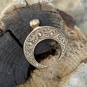 Silver Crescent Necklace | Slavic Amulet with Large Lunula Moon Symbol | Pagan Witch Amulet