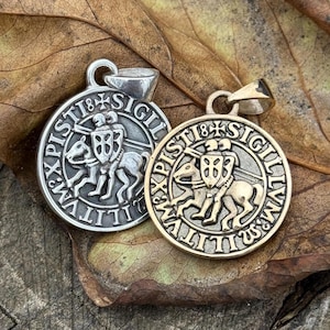 Siegel der Templer Anhänger - SIGILLUM MILITUM EXPISTI, Tempelritter Kreuze Halskette, Mittelalterliches Amulett der Tempelritter