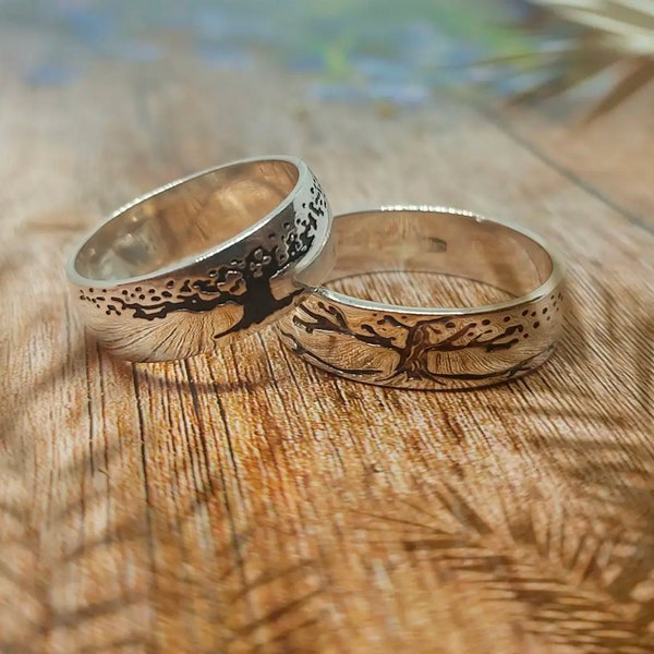 Viking trouwring set Viking verlovingsring Yggdrasil levensboom ring trouwring set