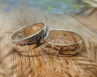 Viking wedding ring set viking engagement ring Yggdrasil tree of life ring wedding ring set