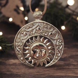 Silver Crescent Necklace | Slavic Amulet with Large Lunula Moon & Sun Symbol