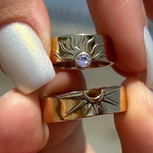 Sun and moon rings Matching wedding ring set Engagement ring set his and hers rings promise ring set