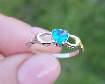 Blauw hart zilveren Ierse claddagh ring vrouwen hart sieraden