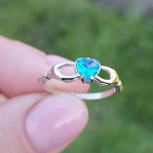 Blue heart silver irish claddagh ring women Heart Jewelry