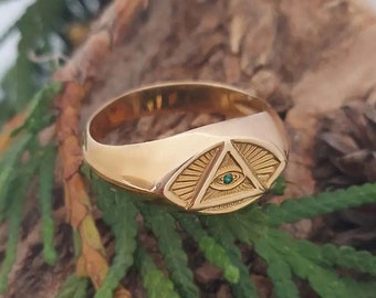 Anello massonico in oro 14k, anello massonico unico placcato in oro