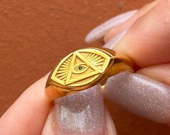 Anillo de sello masónico Illuminati "El Ojo de la Providencia" - Anillo unisex de maestro masón