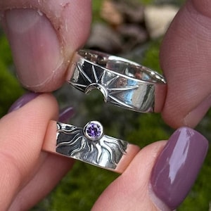 Set di fedi nuziali con anelli Sole e Luna - Anelli di promessa abbinati in argento sterling per coppie, fedi di fidanzamento celestiali per lui e per lei
