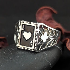 Bague As de coeur et As de pique - Bague rectangle en émail pour cartes à jouer, cadeau pour les joueurs