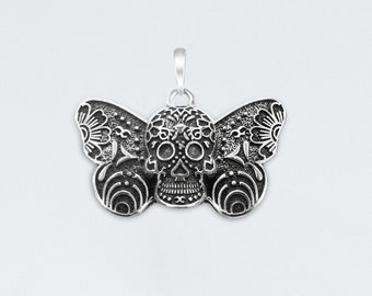 Death head moth necklace Lunar moth witch pendant Sugar skull pendant