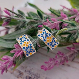 Embroidered earrings with a Ukrainian pattern Ukraine earrings Enamel earrings Ukrainian jewelry