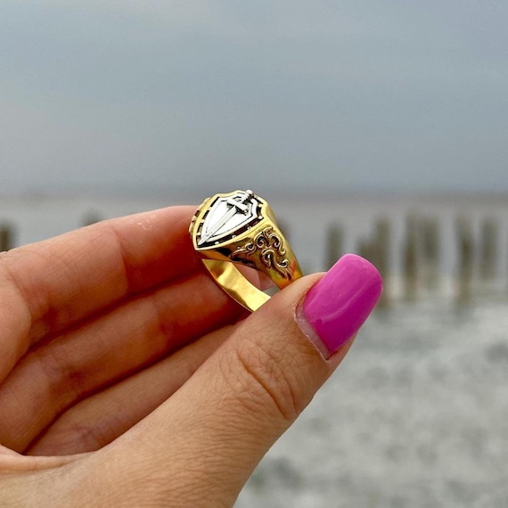 Bague bouclier et épée pour homme Bague de croisé templier en