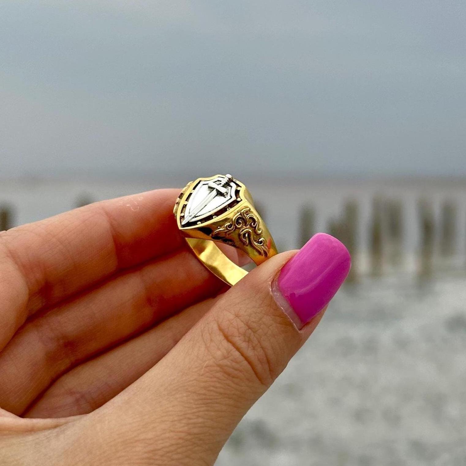 Shield and Sword Ring for Men – Templar Crusader Ring in 925