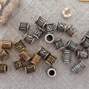 Bronze Viking Beard Beads With Futhark Runes Dwarven Beard Ring, Asatru ...