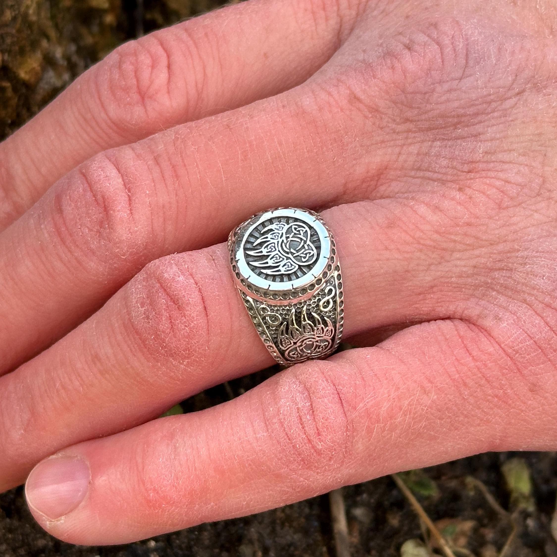 Anello Uomo Acciaio Inox Norvegese Nordico Vichingo Orso Zampa - Foto 2