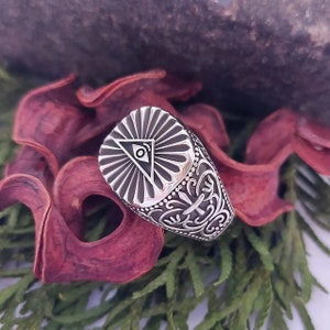 Men&#39;s Masonic Ring - Masonic Signet Ring, Freemason Jewelry, 925 Sterling Silver Ring