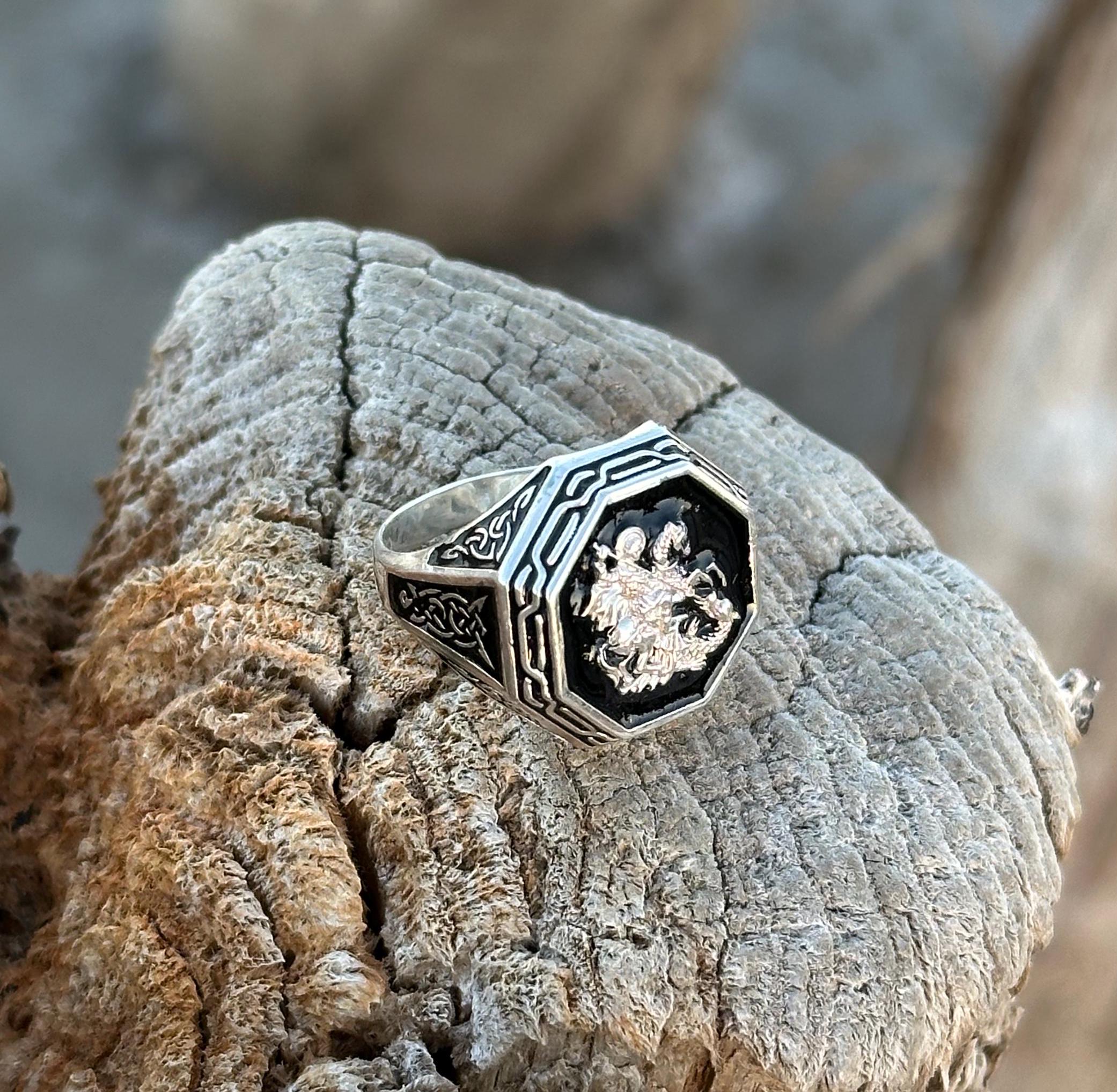 Anello Uomo Argento 925 Ossidato – San Giorgio E Il Drago – White Lion Jewels – Fatto A Mano India - 2