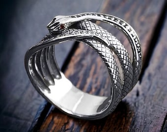 Sterling Silver Serpent Ring with Gems - Mystical Snake Jewelry