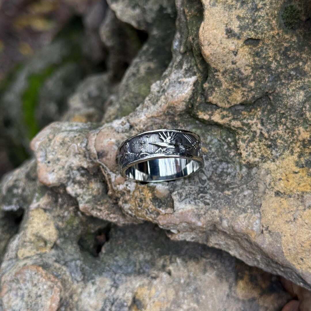 Phoenix Rising Ring Gold Cosmic Phoenix Rising Ring • Mountains, Trees & Saturn • Mythic Rebirth ...