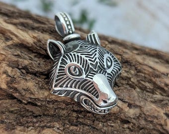 Fenrir Wolf Pendant - Silver Viking Norse Necklace with Braided Leather Cord, Norse Mythology Jewelry for Strength & Power