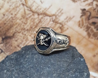 Pirate enamel skull ring pirate jewelry silver skull ring unisex pirate ring