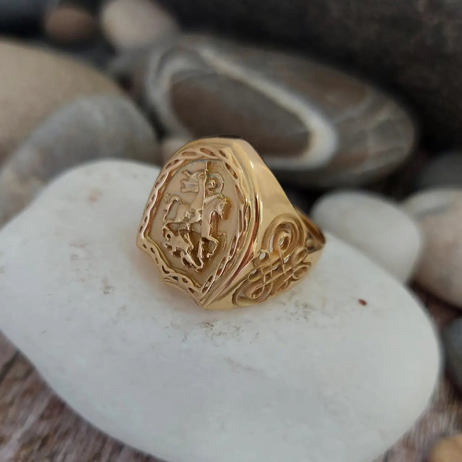 Archangel Saint George Signet Ring • Silver Protective Ring • Warrior ...