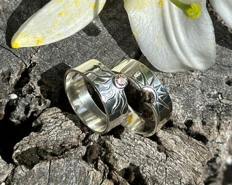 Anillos de boda a juego Sol y Luna: anillos de compromiso de plata