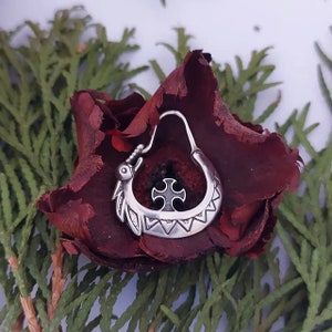 Drache und Kreuz Kosaken / Wikinger Silber Creolen einzelner Ohrring
