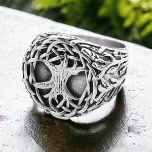 Anel Yggdrasil de prata para homens - Anel Viking Tree of Life - Joias da mitologia nórdica para homens