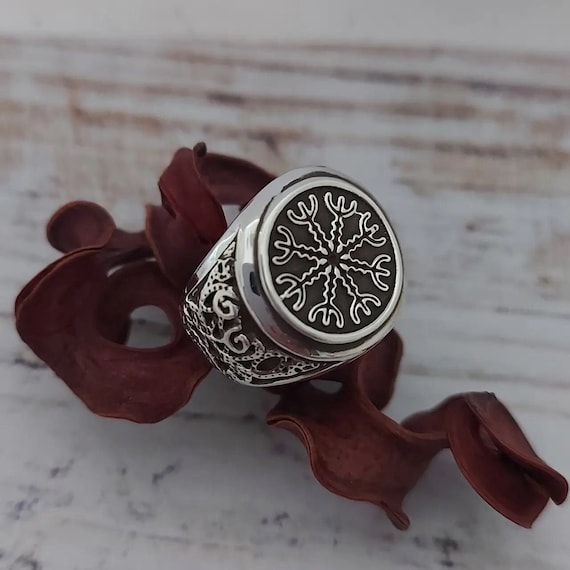 Anillo Hombre Anillo Plata S925 Anillo Vegvisir De Dos Tonos De