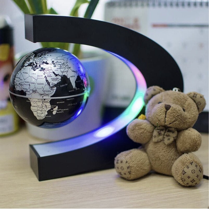 Magnetic Levitation Floating World Map Globe with C Shape Base, Floating  Globe with LED Lights,Electronic Antigravity Lamp Novelty Ball Light Home