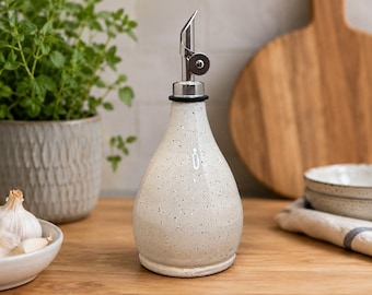 Handmade Ceramic Olive Oil Bottle – White Speckled Stoneware