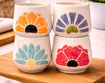 Handmade Ceramic Floral Mug – 12oz Speckled Pottery Cup