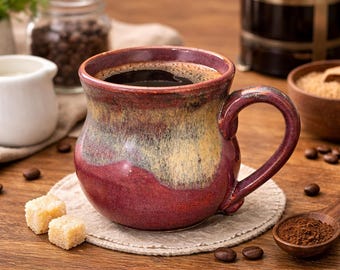 Handmade ceramic maroon coffee mug