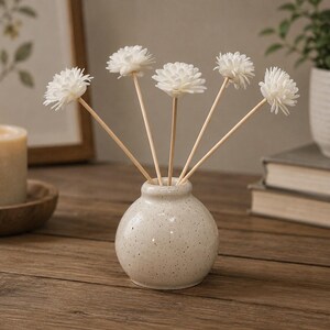Handmade Ceramic Reed Diffuser Vase | Minimalist Pottery Home Decor | Speckled White Stoneware Diffuser Bottle