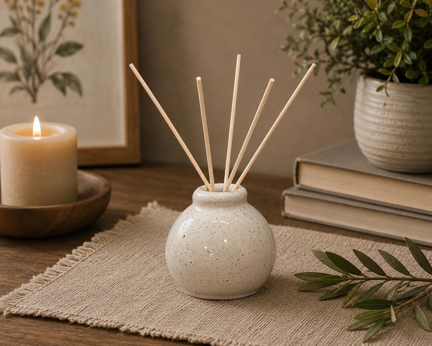 Small speckled ceramic reed diffuser vase
