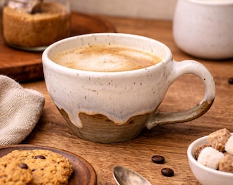 Handmade ceramic gray and white speckled cappucino mug