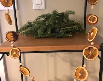 Orange Garland with Wooden Beading - Yule and Christmas Mantel Decor - Natural Ornament - Dried Fruit