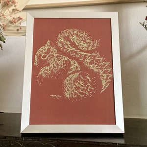 Scoiattolo · Serigrafia fatta a mano su carta bianca non patinata certificata FSC™ da 250 gr in edizione limitata