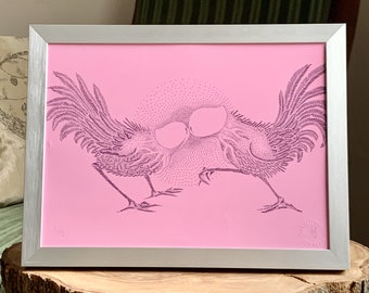 Fighting cocks · Handmade limited edition screen printing on FSC™ certified 250gsm uncoated white paper