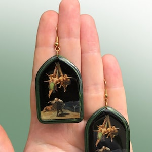 Francisco Goya Heksenvlucht oorbellen Heksen klei oorbellen Goth sieraden Hekserij Hekserij oorbellen cadeau voor heksen spookachtig cadeau