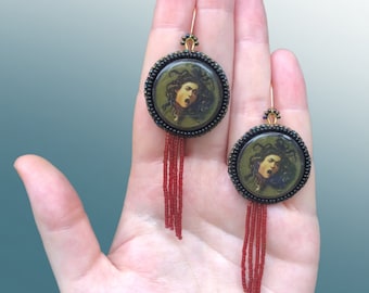 Medusa Beaded Earrings: Caravaggio Beadwork, Gothic Jewelry