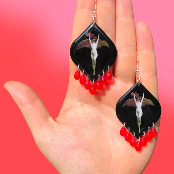 The Bat Woman Earrings // Albert Joseph Penot La Femme Chauve-Souris // Goth spooky halloween earrings // dark academia // gift for artist