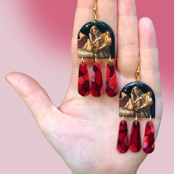 Mini size Judith Slaying Holofernes Earrings // Artemisia Gentileschi // Mythology Earrings // Dark Academia gift