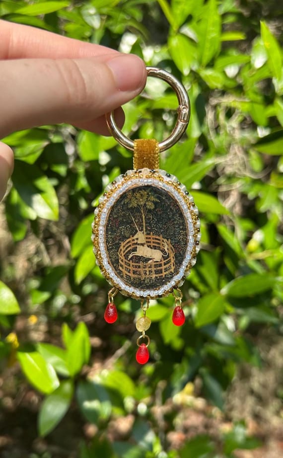 The Unicorn Tapestries Hunt of the Unicorn Bead Embroidery Bag Charm