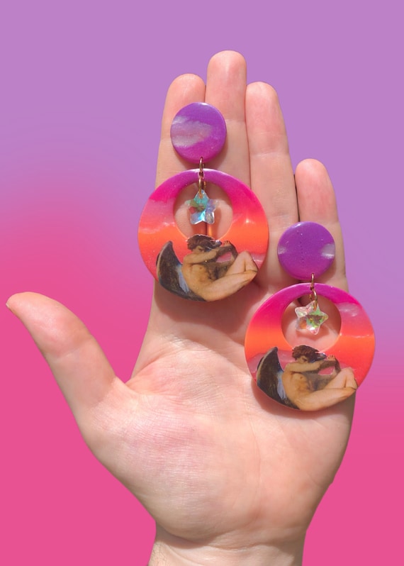 Fallen Angel Earrings Lucifer earrings painting earrings fallen angel by Alexander Cabanel witchy jewelry gift for witch mod hoops