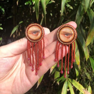 The Fallen Angel Lover’s Eye Earrings / Alexandre Cabanel / Lucifer lovers eye / Goth dark fantasy witchy jewelry / beadwork bead embroidery