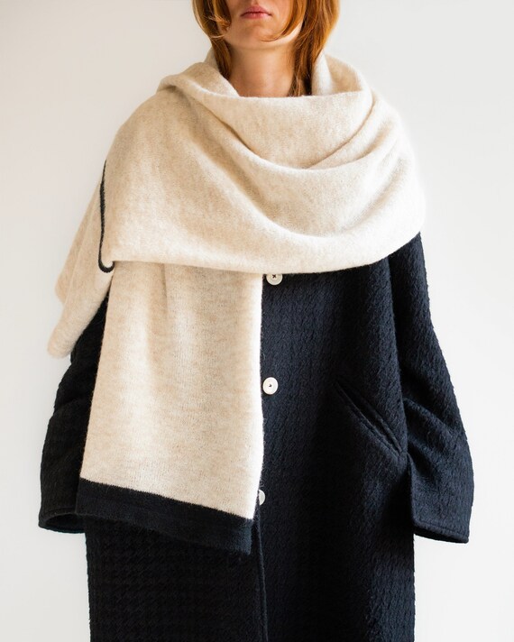 unisex long wide scarf Wool scarf yellow beige lightweight wool shawl oversized scarf sale gift idea alpaca mohair knitted scarf