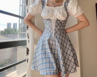 Vintage Cute Corset Style Plaid Summer 