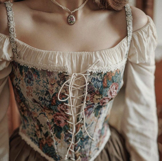 Vintage Floral Jacquard Corset Floral Embroidery Light Yellow Retro  Fishbone Lace Bow Corset Adjustable Renaissance Corset Floral Vest -   Canada